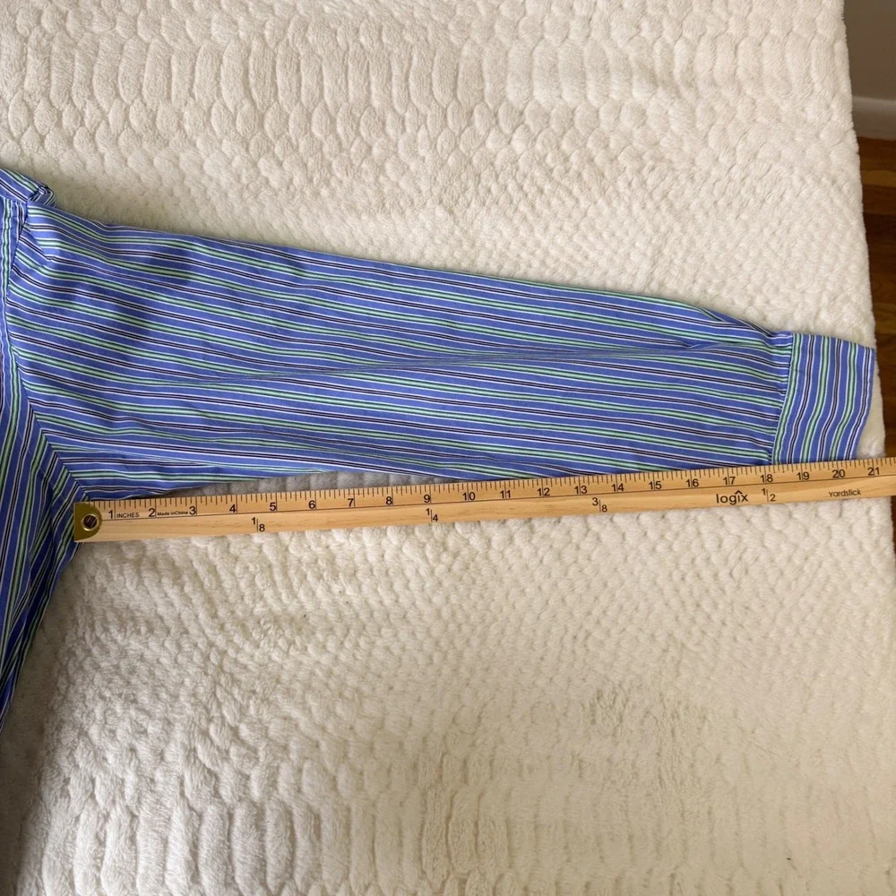 Polo Ralph Lauren Regent Custom‎ Fit Striped Button Down Shirt Blue Green Mens M